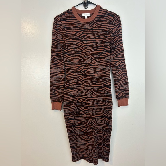 Express Negin Mirsalehi Anima Brown/Black Long Sleeve Sweater Midi Dress Small - Picture 2 of 12